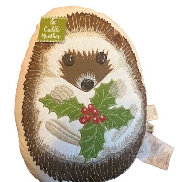 Hedgehog Cuddle Weather Pillow By Dei 100% Polyester Festive Design embroidered - Picture 1 of 6